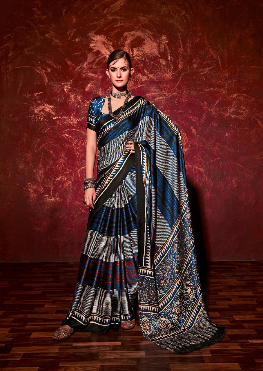 Sr Ajrakh Satin Printed New Exclusive Wear Fancy Designer Saree Collection 